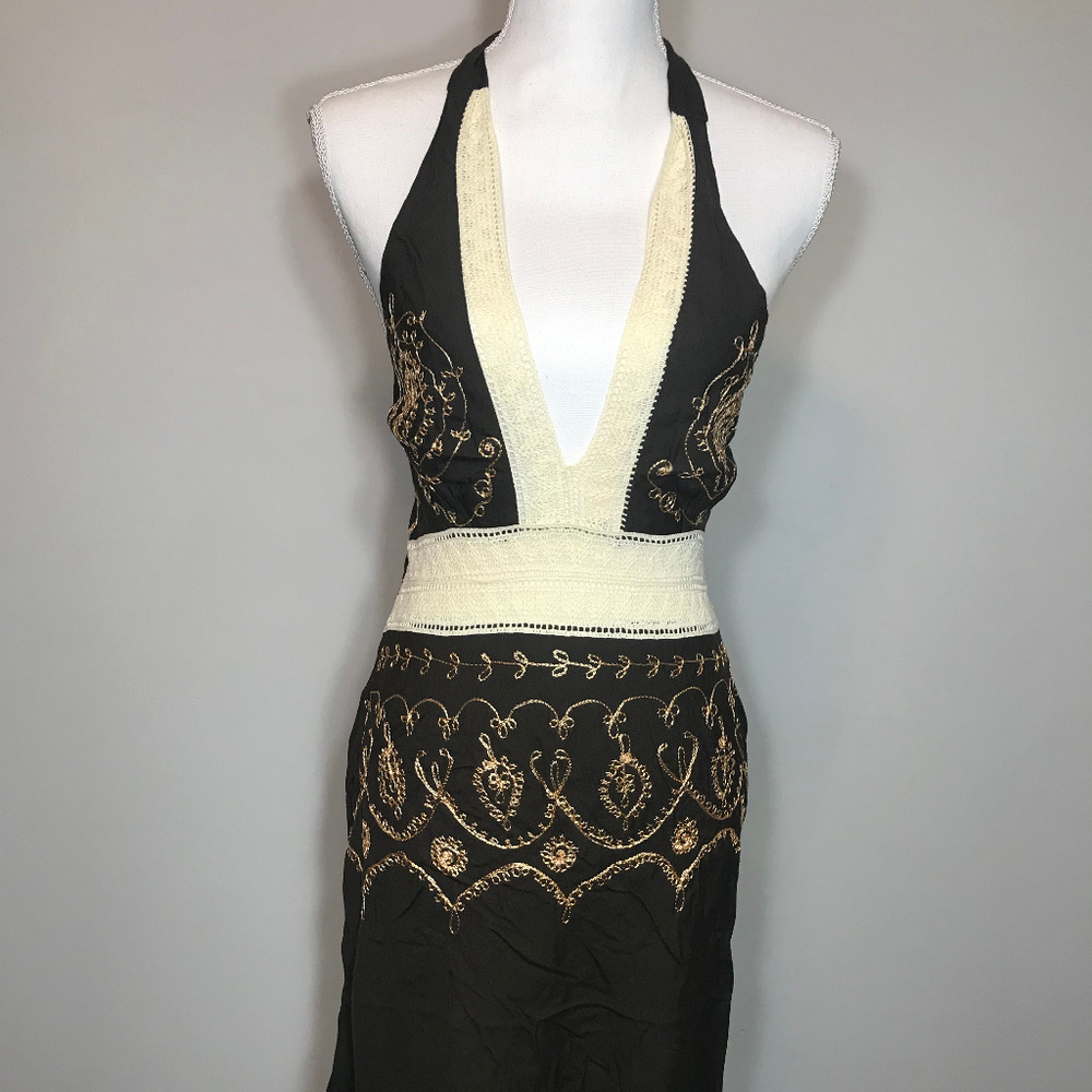 Venus Womens Medium Brown and Tan Long Dress